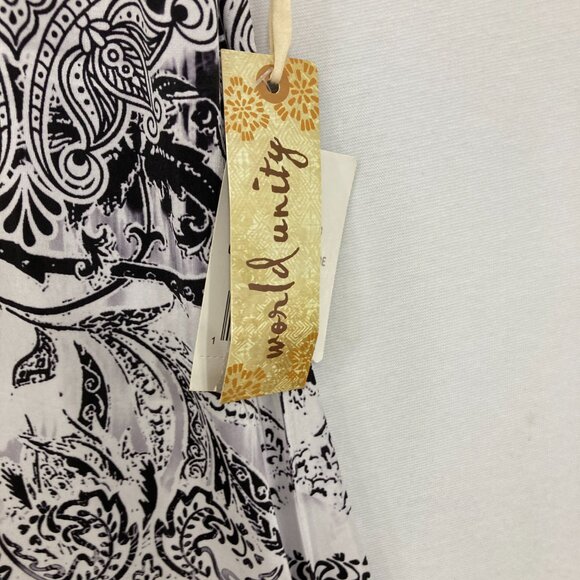 New World Unity size XL Black White Embellished Split Neck Boho Festival Top - Picture 3 of 9